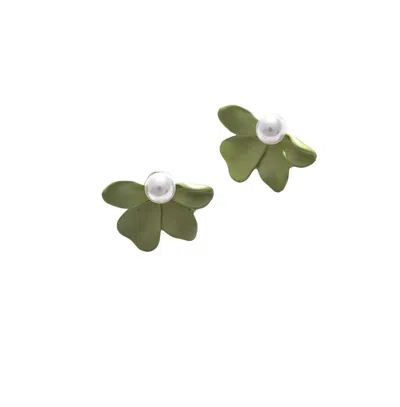 Sohi Women's Petal Stud Earrings In Green