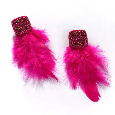 Sohi Women's Pink Beaded Feather Drop Earrings In Brown