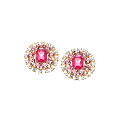 Sohi Women's Pink Embellished Circular Stud Earrings