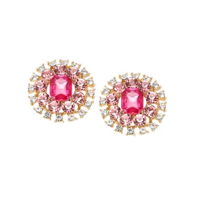 Sohi Women's Pink Embellished Circular Stud Earrings
