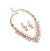 Sohi Women's Pink Stone Teardrop Necklace And Earrings (set Of 2) In Pink