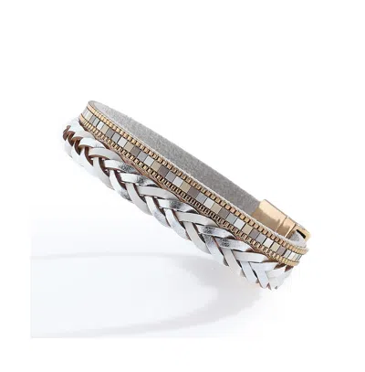 Sohi Women's Plait Leather Bracelet In Silver