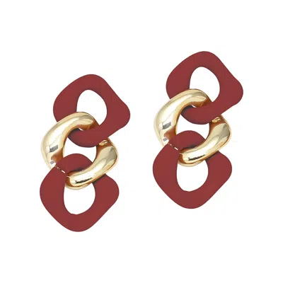 Sohi Women's Red Chainlink Drop Earrings