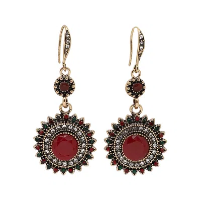 Sohi Women's Red Circular Drop Earrings