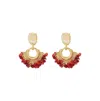 Sohi Women's Red Cluster Stone Drop Earrings In Gold