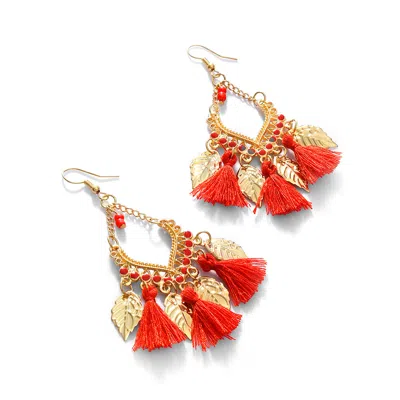 Sohi Women Red Drop Earrings In Gold