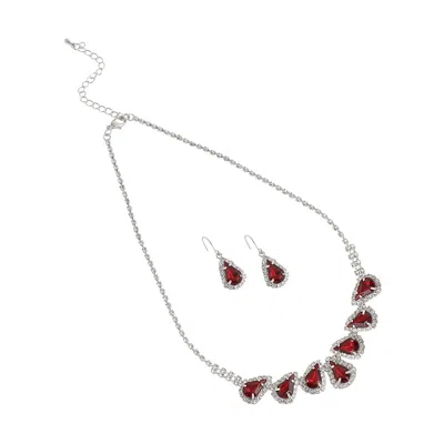 SOHI WOMEN'S RED EMBELLISHED TEARDROP NECKLACE AND EARRINGS (SET OF 2)