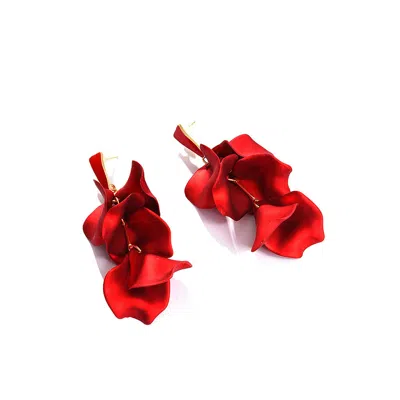 Sohi Women's Red Metallic Petal Drop Earrings