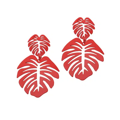 Sohi Women's Red Palm Leaf Drop Earrings