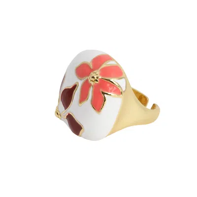 Sohi Women's Salmon Pink:wine Red The Amaryllis Statement Ring In Multi