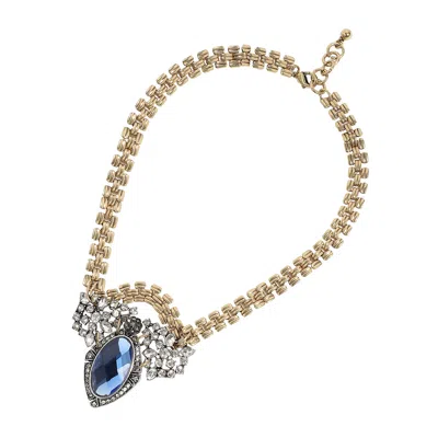 Sohi Women's Sapphire Blue Party Stone Statement Necklace