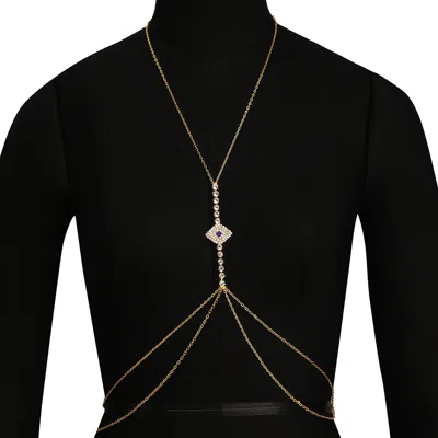 Sohi Women's Sapphire Blue:crystal Silver The Evil Eye Décolletage Body Chain In Multi