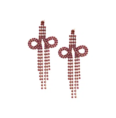 Sohi Women's Silver Bling Drop Earrings In Red