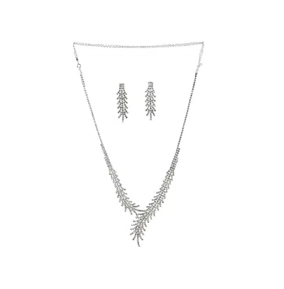 SOHI WOMEN'S SILVER BLING DROP JEWELLERY SET