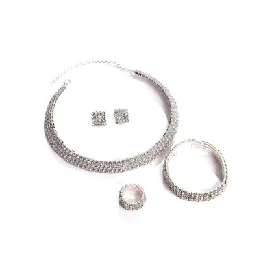 Sohi Women's Silver Bling Strand Necklace, Earrings, Bracelet And Ring (set Of 4)