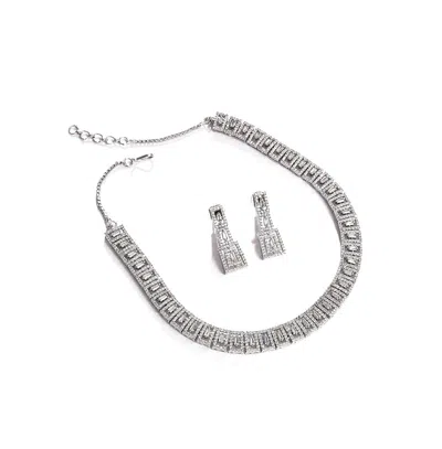 Sohi Women's Silver Crystal Bling Necklace And Earrings (set Of 2)