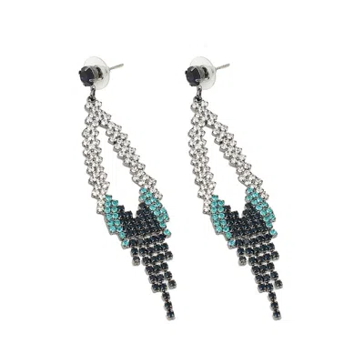 Sohi Women's Silver Dazzling Drop Earrings In Black