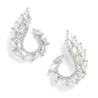 Sohi Women's Silver Embellished Cluster Drop Earrings