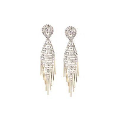 Sohi Women's Silver Embellished Drop Earrings