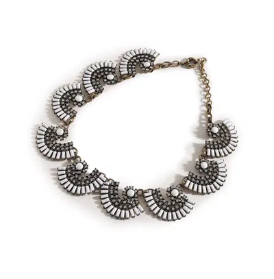Sohi Women's Silver Embellished Fan Collar Necklace In White