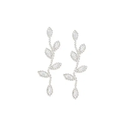 Sohi Women's Silver Embellished Foliage Drop Earrings