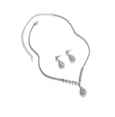 Sohi Women's Silver Embellished Teardrop Necklace And Earrings (set Of 2)