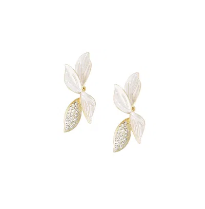 Sohi Women's Silver Flora Drop Earrings In White