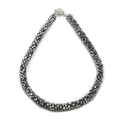 Sohi Women's Silver Plated Designer Collar Necklace In Black