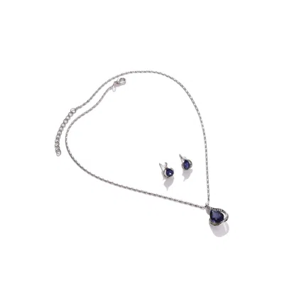 Sohi Women's Silver Plated Designer Jewellery Set In Blue