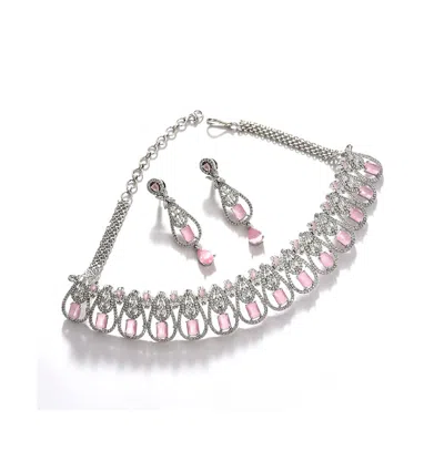 Sohi Women's Silver Plated Designer Jewellery Set In Pink
