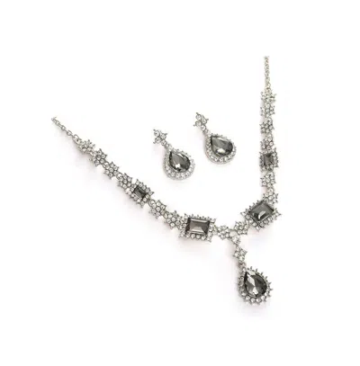 Sohi Women's Silver Plated Designer Stone Jewellery Set In Black
