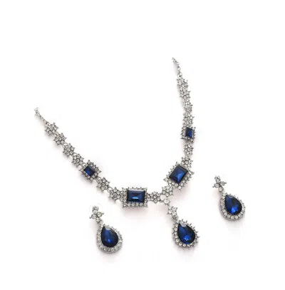 Sohi Women's Silver Plated Designer Stone Jewellery Set In Blue