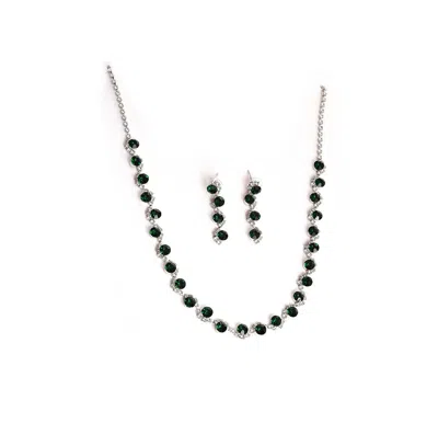 Sohi Women's Silver Plated Designer Stone Jewellery Set In Green