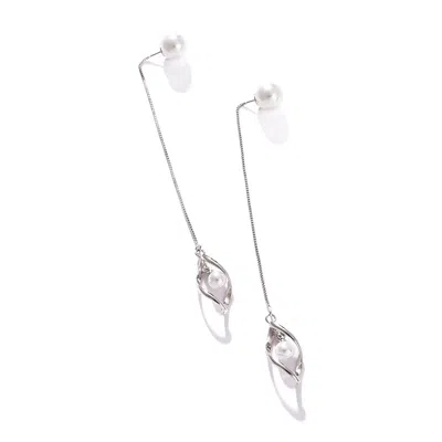 Sohi Women's Silver Sleek Drop Earrings