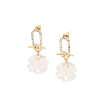 Sohi Women's Silver Snowball Drop Earrings In White