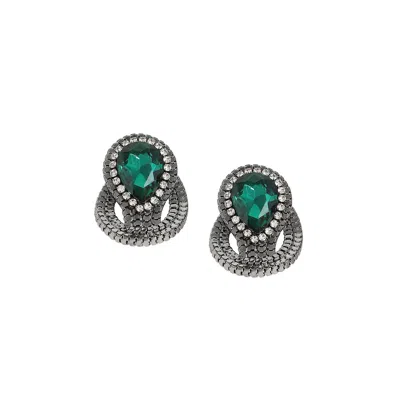 Sohi Women's Silver Teardrop Stud Earrings In Green