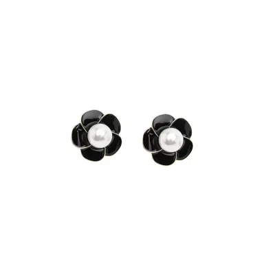 Sohi Women's Snowball Flower Stud Earrings In Black
