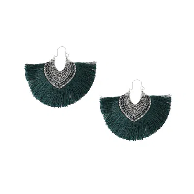 Sohi Women's Tassel Hoop Earrings In Green