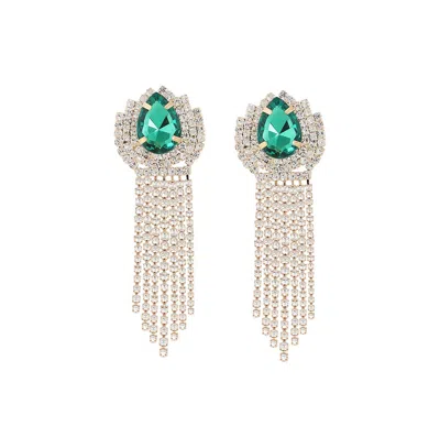 Sohi Women's Teardrop Bling Drop Earrings In Green