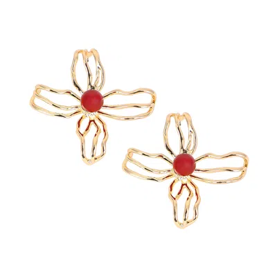 Sohi Women's The Arachnid-flora Statement Earrings - California Gold