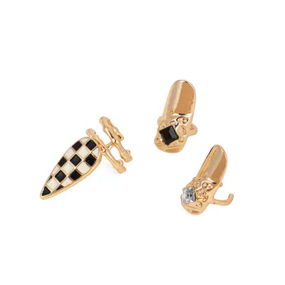 Sohi Women's The Bijou-checks Nail Rings - California Gold (set Of 3)