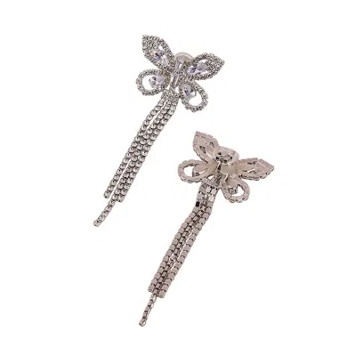 Sohi Women's The Bijou-papillon Drop Earrings - Crystal Silver In Metallic