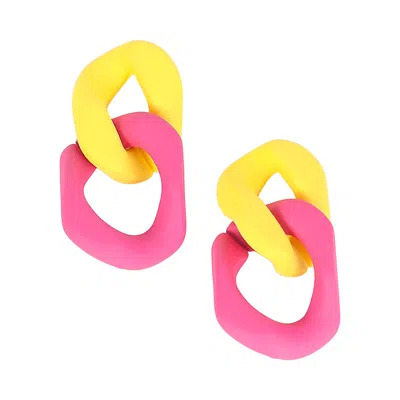 Sohi Women's The Block-link Drop Earrings - Lemon Yellow & Fushcia Pink In Multi