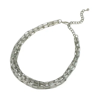 Sohi Women's The Braid Pin-link Chain Necklace - Chrome Silver In Brown