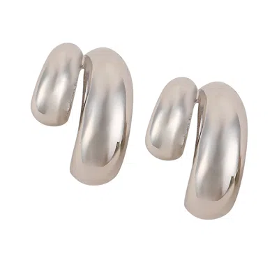 Sohi Women's The Chunky-unbalanced Half-hoop Earrings - Metallic Silver