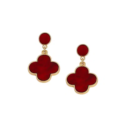 Sohi Women's The Clover Drop Earrings In Red