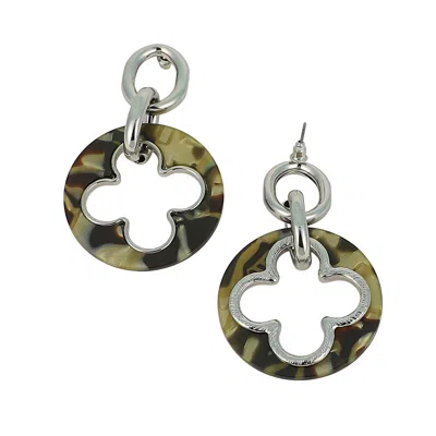 Sohi Women's The Clover-tortoiseshell Drop Earrings - Chrome Silver In Burgundy