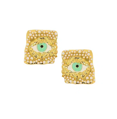 Sohi Women's The Dented Evil Eye Drop Earrings In Gold