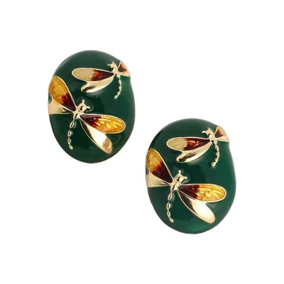 Sohi Women's The Dragonfly Stud Earrings In Green