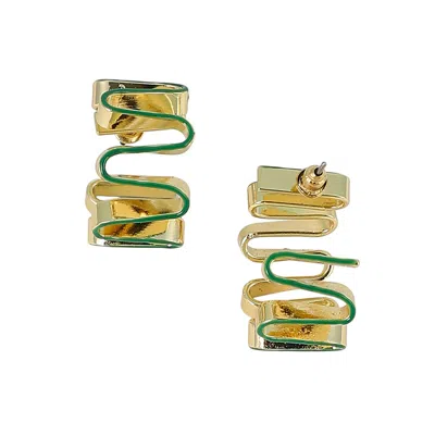 Sohi Women's The Enamel-coil Hoop Earrings - Shamrock Green & California Gold